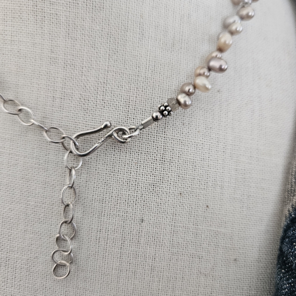 Sterling Silver 925 Freshwater Pearl Necklace w/ Smoky Quartz Pendant - Picture 6 of 7